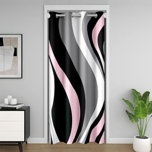 Rose Noir Gris Stripes Rideau Occultant Rideaux Géométrique Résumé Rideau de Porte 86x203cm Géométrie Rideaux Interieur Salon Chambre Modernee Stripes Art Rideaux Exterieur d'entrée