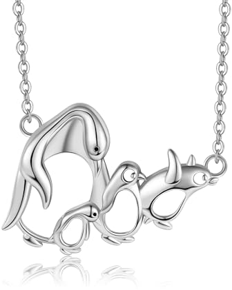 Pinguin Kette 925 Sterling Silber Pinguin Geschenke Muttertag Anhänger Mama Halskette Tier Kette Mutter Tochter Sohn Schmuck für Mama Mutter Damen Frauen Familie Tierfreundin