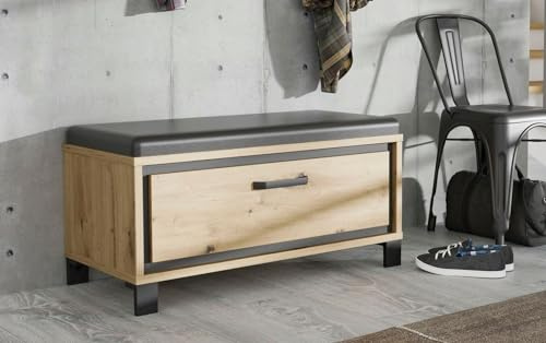 möbelando Sitzbank >Travis< in Artisan Eiche/schwarz Eiche - 89,4x44,7x41,5 (BxHxT)