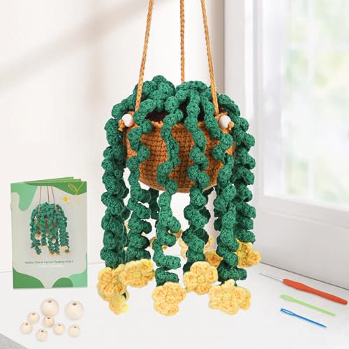 Kogyxe Beginners Crochet Kit, Hanging Potted Plants Knitting Starter Pack, Amigurumi Crochet Starter Kits w Step-by-Step Video Tutorials for Beginners Decoration, Plants Family (40%+ Yarn)