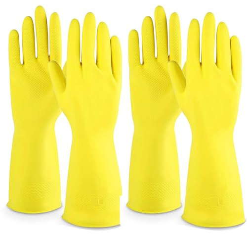 Concept4u 2 Pairs Small Household Cleaning Gloves - Heavy Duty Yellow Rubber Cleaning Gloves with Latex Non-Slip Grip, Waterproof & Durable for Kitchen, Bathroom & Dishwashing