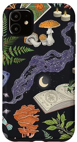 Hülle für iPhone 11 Magisches Vintagebuch Witchy Crystals lila Boho Mushroom