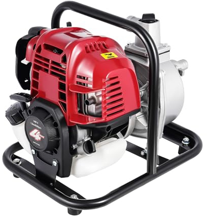Atnhyruhd Benzin Wasserpumpe Benzin Wasserförderpumpe Gartenpumpe Motorpumpe Benzin Teichpumpe mit 4 Takt Motor Schmutzwasserpumpe 38CC Rot