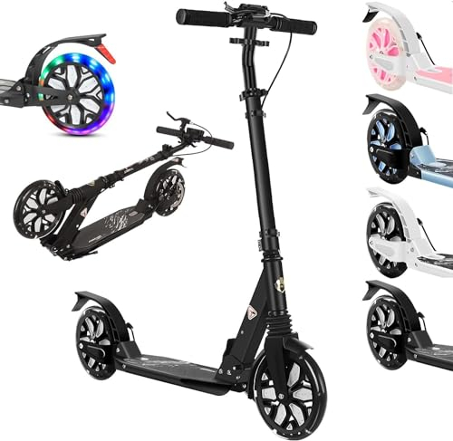 XWJBDF Tretroller Scooter Erwachsene Mit Big Wheel Räder & Tragegurt- City Roller Klappbar- Roller Kinder- Klappbar Lenker -M/Hinterradbremse Und Stoßdämpfer, 4 Höhenverstellbar, 150 Kg Tragkraft 2