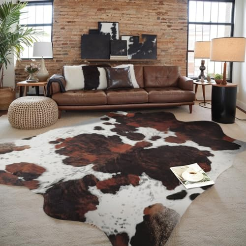 BennyRug Kuhfell-Teppich, Tier-Kuh-Druck, Teppich für Wohnzimmer/Schlafzimmer/Kamin, Vorleger (Western Rindsleder, XXL (3 x 2,4 m))