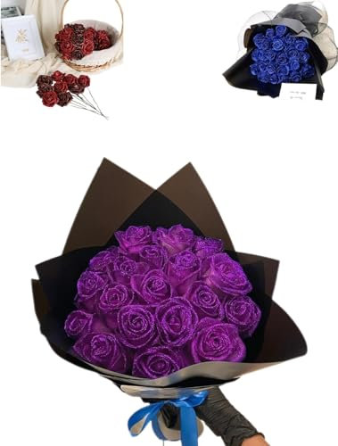 SHIFuXX White Rose Bouquet Graduation With Glitter，glitter Roses Bouquet，glitter Rose Bouquet，eternal Artificial Rose，Glitter Rose Bouquet，Birthday，Anniversary, GraduationGift(99 flowers)(Purple)