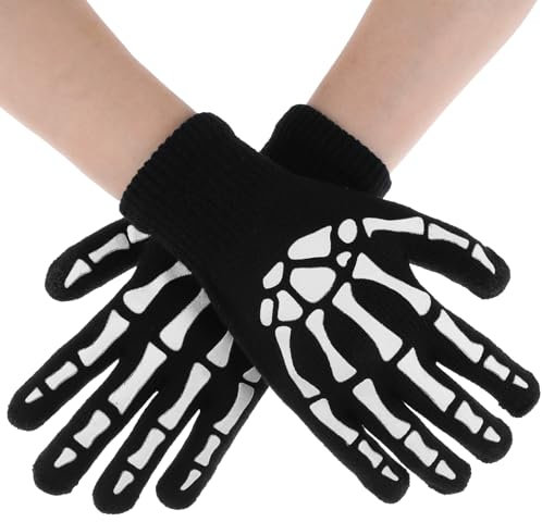 Abeillo Halloween Skelett Handschuhe,Leuchtet Touchscreen Handschuhe Skelett,Halloween Cosplay Party Requisiten,Leuchtend Skelett Handschuhe Halloween für Kostüm Zubehör
