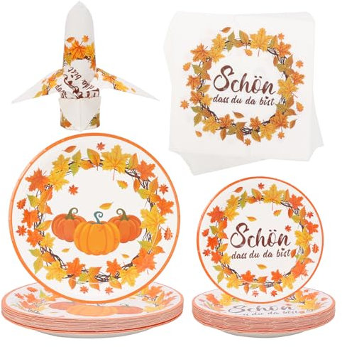 YOLOUP 80Stk Herbst Partygeschirr Herbst Servietten Herbst Partyteller Herbst Geschirr Set Kürbis Papier Teller Herbst Partyzubehör Deko Erntedankfest Tischdeko Herbst Geschirrset Herbst Party Deko
