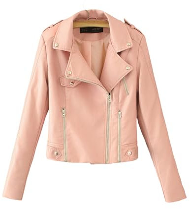 OonMan Giubbotto Donna Giacca Biker Autunno E Inverno Giacca Corta Sottile Donna Giacca in Ecopelle-Rosa-XL