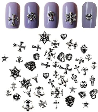 120 Pieces Of Retro Nail Art Jewelry, Metal Punk Nail Art Jewelry, Nail Art Accessories, Cross Nail Art Jewelry, Nail Art Accessories, Diy Nail Art Decoration (Random Style)