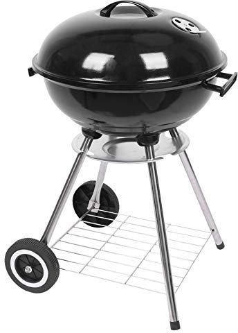 18 Zoll Holzkohlegrill mit Rädern zum Kochen im Freien, Barbecue, Camping, BBQ, Kohle-Kesselgrill, Tailgating, tragbar, robust, rund, mit verdickter Grillschale, Rädern, schwarz