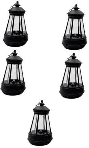 GAROZATION 5pcs Lantern Garden for Women Garden Gnomes Farmhouse Solar Lamp Outdoor Lighting Rustic Camping Lamp Hanging Solar Lights for Outside Outdoor Table Decor Solar Deck Plastic Black
