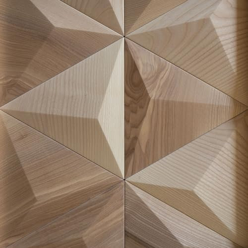 PYRAMID 3D Holzwandpaneele – Handgefertigte Dreieckige Holzpaneele, geometrisches Design, akustische Eigenschaften, Eiche/Nussbaum/Esche – DIY-Montage (Esche)