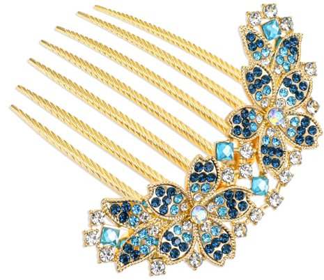 Blau Braut Hochzeit Haarkamm Kristall Haarschmuck Strass Braut Seitenkamm, Haarschmuck Hochzeit, Strass Haarspangen, Blume Hochzeit Kopfbedeckung Haarschmuck für Frauen und Mädchen