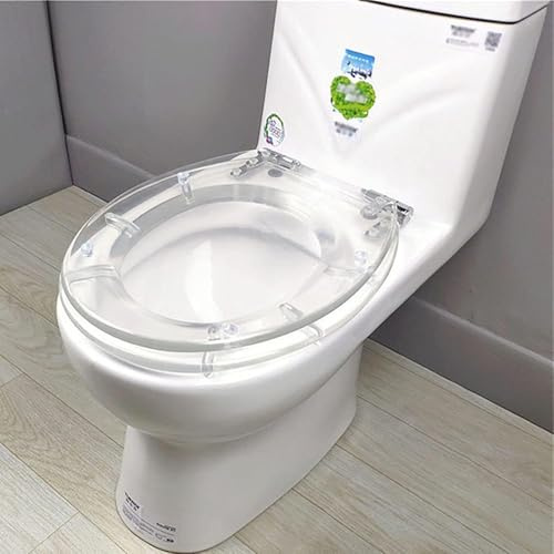 Abattant WC allongé en résine transparente - Technologie d'abaissement automatique - Installation facile - Siège simple en résine pour toilettes standard (transparent)