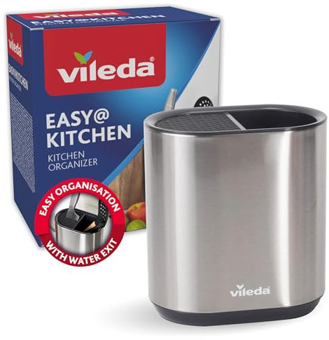 Vileda Organizer da Cucina in Acciaio Inox - Contenitore per Riporre Utensili da Cucina - Porta Mestoli da Cucina - Portamestoli Cucina - Porta Cucchiaio e Utensili da Cucina