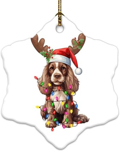 Weihnachtsschmuck 2024 American Cocker Spaniel mit Geweih, Porzellan-Anhänger, Haustierfotos, Aquarell, Weihnachtskugel, Geschenk, Sammlerstück, Geschenk für Feiertage, Dekoration,
