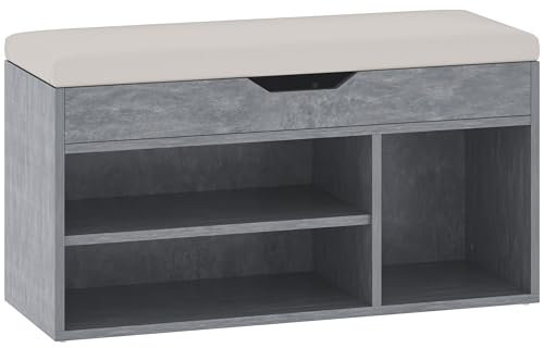 HOMCOM Shoes Cabinet Bench Hidden Storage Padded Seat Organiser Footwear Rack Hallway Grey Wood Grain