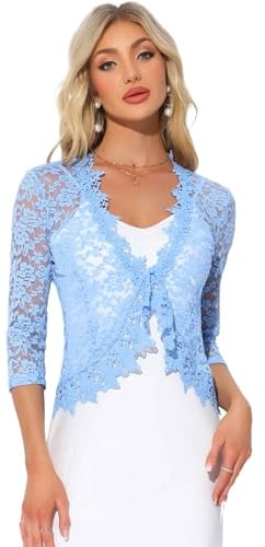 Allegra K Floral Lace Shrugs for Women's Evening Elegant Cardigan | 3/4 Sleeves Formal Bolero