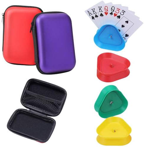 HTTDSLF 4 Pezzi Porta Carte da Gioco, Reggi Carte da Gioco, 2 Pcs Borsa da Trasporto, Scatola Porta Carte da Gioco, Custodia Carte da Gioco, Supporto di Carte da Gioco per Bambini e Anziani