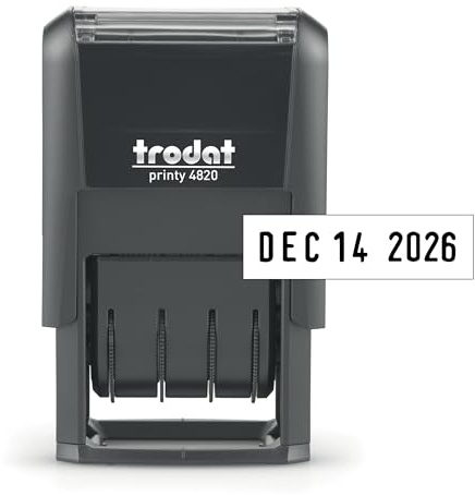 Trodat 4820 Printy 4.0, Self-Inking Date Stamp for Professional, Classroom and Personal Applications, 3/8” x 1-¼”, CO2 Compensated Date Stamper (Black)