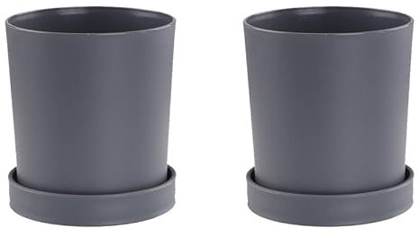 Aoktorkit 2 juegos de macetas pequeñas con platillos de plástico gris para plantas suculentas de cactus