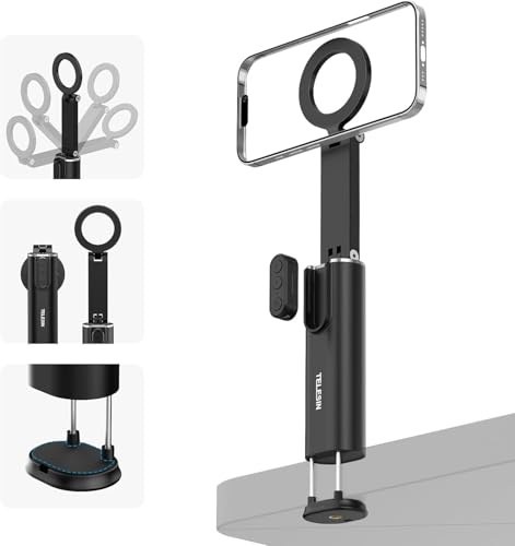 TELESIN Universeller magnetischer Flugzeug-Telefon-Klemmhalter, Freisprech-Bluetooth-Ständer mit 360° Drehung, Reiseutensilien, Fernbedienung für TikTok, Streaming und mobile Steuerung, ideal für