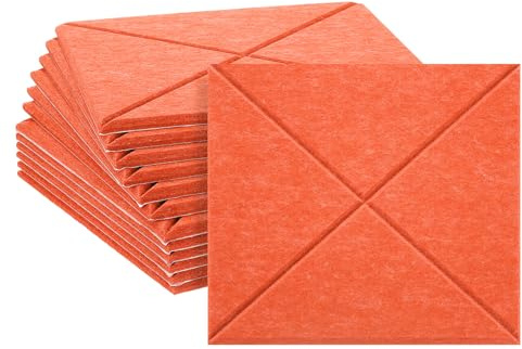 QUARKZMAN 12 Stück Quadratisch Akustikplatten Selbstklebend 30,48x0,99cm Dick Gute Dichte Schalldämmung Akustikpaneele Wandpaneele für Büro Tonstudio Wand Decken Dunkelorange