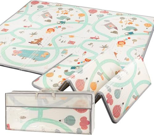 Truevaste Krabbelmatte Baby 180x200cm, Faltbare Spielmatte 1,5cm Dick Weicher Dämpfender Isolierung Wasserfeste rutschfeste Bodenmatte für Innen Außen,Strapazierfähiger Spielteppich für Kinder,Stil A
