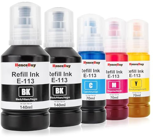 HenceBuy 113 Ink Refill Bottles Replacement for Epson 113 Ink Multipack EcoTank ET-16150 ET-16600 ET-16650 ET-16680 ET-5150 ET-5160 ET-5170 ET-5800 ET-5850 ET-5880 Black Cyan Magenta Yellow (5 Pack)