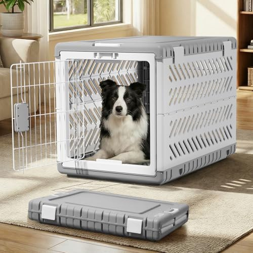 Gardner Pet Faltbare Hundetransportbox, Acryl-Hundebox 92x58x66cm, Weiß | Faltbare Hundebox für große Hunde, Montage ohne Werkzeug, 2 Räder, Platzsparend, Acryl