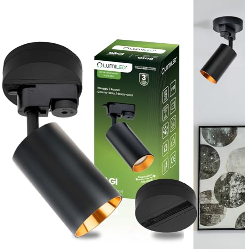 Lumiled Schienensystem Set 1-Phasen Schwarz mit 1× GU10 Strahler Schwarz-Gold schwenkbar 180° Lichtschiene Komplettset Adapter Aluminium Deckenstrahler Spot Leuchte für Wohnzimmer Küche Büro Galerie