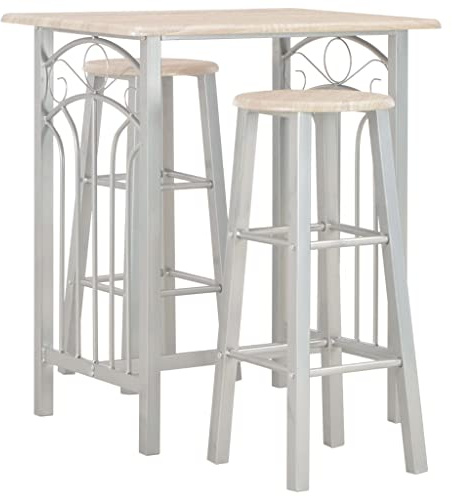 IBUQDDV 3-TLG. Bar-Set aus strapazierfähigem Holz und Stahl, witterungsbeständig für Garten und Terrasse, inklusive 1 Tisch und 2 Barhocker mit Fußstützen, Stabiler Stahlrahmen,