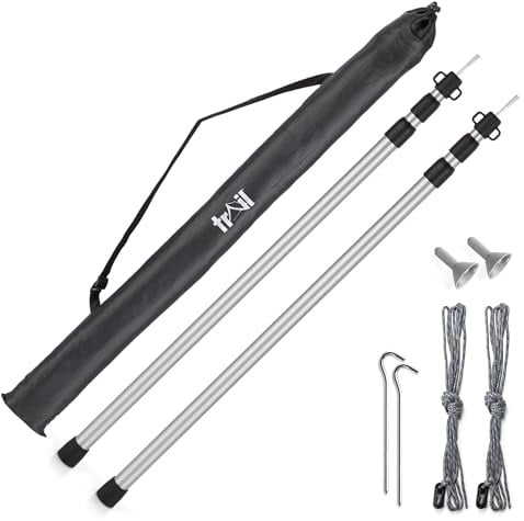Trail Telescopic King Pole Set, Adjustable 90cm–230cm, 2 Pack | Awning & Canopy Poles, Lightweight 6061 Aluminium, Telescopic Twist-Lock Design, Pegs, Guy-Lines & Carry Bag Included