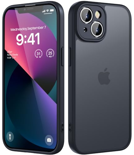 HGH für iPhone 13 Hülle, Schwarz | Vollständiger Kameraschutz Stoßfest Kratzfest Anti-Fingerabdruck Transluzente Rückseite Matt Handyhülle für iPhone 13