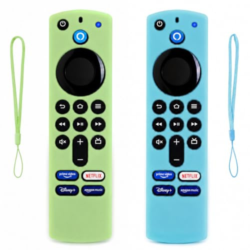 LAKPYN 2 Stück Fernbedienungshülle kompatibel mit Fire TV Stick /4K Alexa Sprach-Fernbedienung (3rd Gen), Silikonhülle mit Handgelenkschlaufe (Grün und Blau, im Dunkeln leuchtend)(NOT for 4K 2nd 2024)