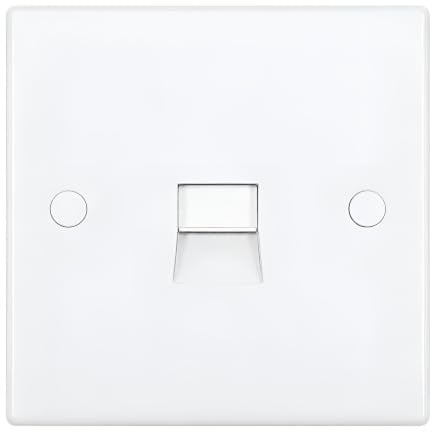 AMK® 1 Gang Telephone Socket Square Edge Wall Outlet Faceplate White | Ideal for creating a neat and reliable telephone connection in homes and offices. Standard 86mm square edge faceplate.