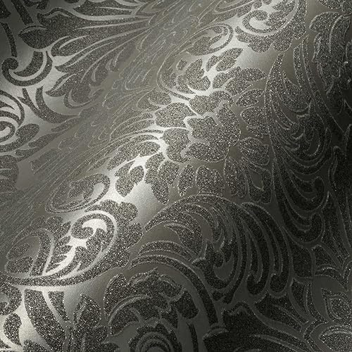 A.S. Création Architects Paper Vliestapete mit Glasperlen Luxury Wallpaper Tapete mit Ornamenten barock 10,05 m x 0,52 m grau metallic Made in Germany 305453 30545-3