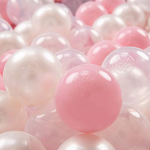 KiddyMoon Soft Plastic Play Balls 200 Balls/7Cm-2.75In Multi-Colour Made In EU, Light Pink/Pearl/Transparent
