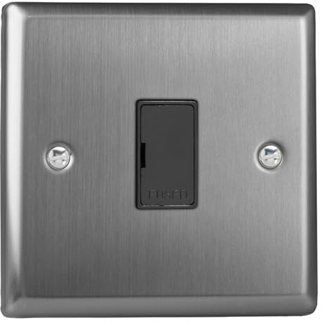 Varilight Unswitched Fused Spur - Classic Brushed Steel with Black Insert, XT6UB