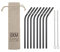 EKM Living Lot de pailles en acier inoxydable, incassables, réutilisables, passent au lave-vaisselle, sans plastique, GmbH (courbées noires)