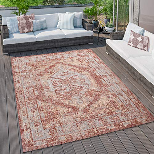 Paco Home Outdoor Teppich Küchenteppich Balkon Terrasse Verschiedene Muster Farben Größen, Grösse:80x150 cm, Farbe:Rot