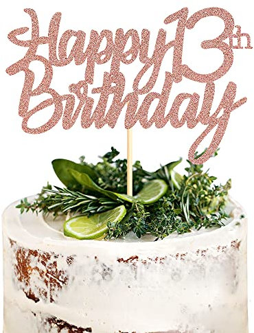 Sumerk Rose Gold Glitter Happy 13th Birthday Cake Topper 13th Cake Topper for Birthday Anniversary Party Decorations - Pack of 1