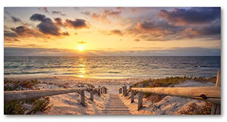 Tulup Splashback 47.24x23.62 inch / 120x60 cm Wall Protection Kitchen Panel Toughened Safe Glass Kitchen Protection Induction Cooker Glass Panel Splash back Tempered Glass - Yellow - Path to the beach