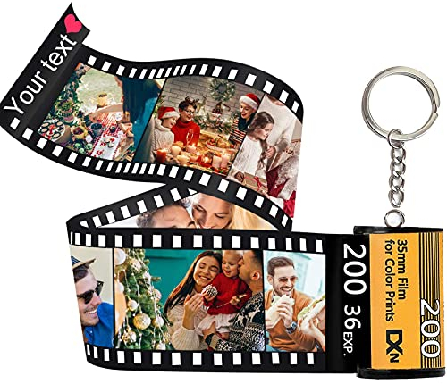 Lehaha porte clef personnalisable Photo et Texte,porte clé personnalisé d'album en Rouleau de Film,cadeau personnalisé Porte-Clés photo pour femme,homme,petit ami