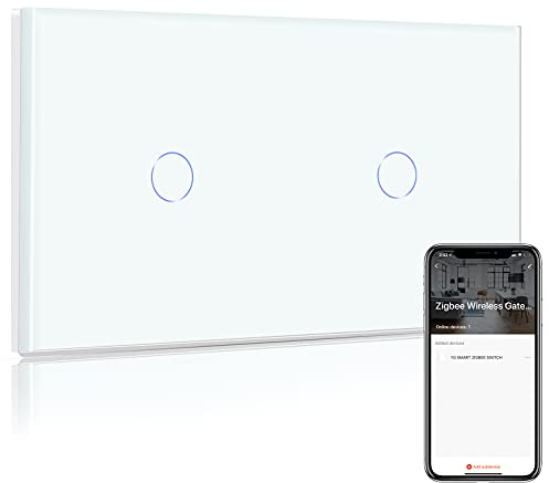 BSEED Smart ZigBee Interruptor de Luz,Blanco Interruptor Inteligente 1 Gang 1 Vía+1 Gang 1 Vía,Compatible con Alexa y Google Home, Control de APP(Zigbee Gateway Hub Requerido)