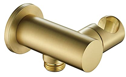 JMXD Handheld Shower Bracket Holder Adjustable Solid Brass Shower Head Holder Wall Mount Shower Wand Holder with Water Outlet 1/2, Brushed Gold,Round