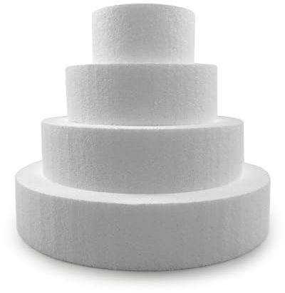 Miss Bakery's House® Styroporscheiben - Cake Dummy - Set 2 – 5,5 cm – Ø 10 cm + 15 cm + 20 cm + 25 cm - 4 Etagen - Cake-Pops – 22 cm hohe Styroportorte 4-stöckig