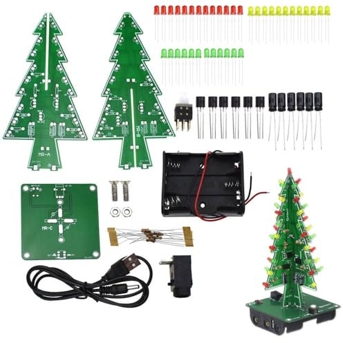 Reland Sun LED-Weihnachtsbaum, elektronisches Montageset, 7 Farben, zum Löten von Übungen, Schaltkreislötprojekt für Studenten, Jugendliche (3 Farben)