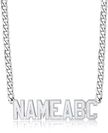 GoldChic Stainless Steel Name Necklaces for Men Women Customized Nameplate Necklace Hip Hop Jewelry, Engraved Name Pendant with Cuban Chain 18 22 26 30”inches